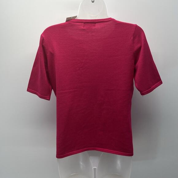 NWT CARMEN MARC VALVO, Size M Pink Ribbed Knit, Top w/Keyhole Neck - Picture 2 of 7